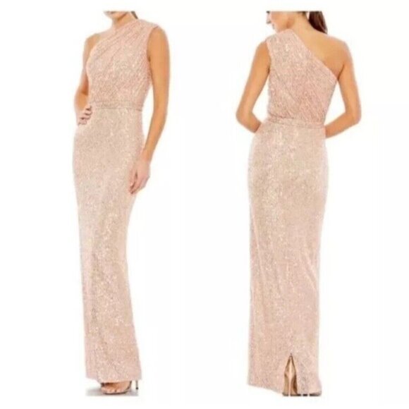 MAC DUGGAL Womens Size 0 Gold SEQUINED RUCHED 1 SHOULDER Formal GOWN Dress 26694 - Picture 1 of 11